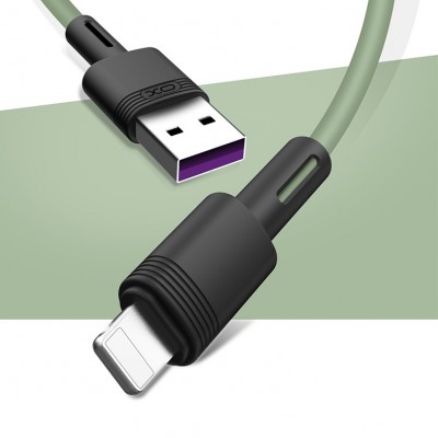 XO NB-Q166 кабель для iPhone 5/6, длина 1 м, быстрый заряд, 5А, прорезиненная оплетка, зеленый