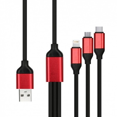 Дата-кабель Smartbuy USB - 3 в 1 Micro+C+8pin, резин, толст. 1.2 м, до 3, черный (iK-312QBOMB black)