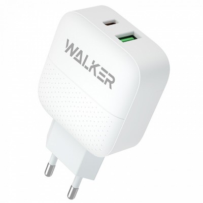 СЗУ Walker WH-37, USB + Type-C разъемы, 18W, (быстрый заряд PD+QC3.0), белый