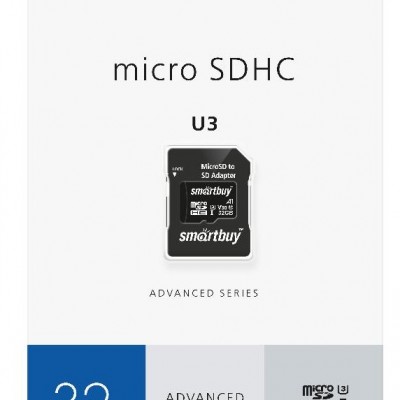 Micro SD 32GB SmartBuy (Class 10) с адаптером U3 V30 A1 Advanced R/W up to 90/55 4K (SB32GBSDU1A-AD)