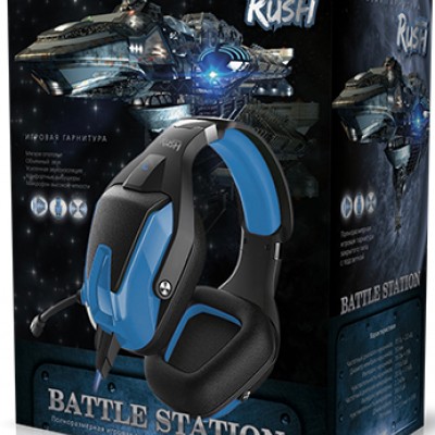 Игровая гарнитура RUSH BATTLE STATION, динамики 50мм, гибкий микрофон, LED, черн/синий