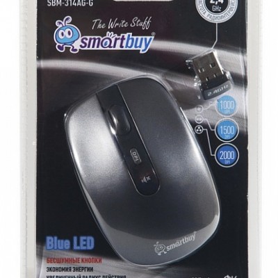 Мышь беспроводная беззвучная Smartbuy 314AG, Blue LED (SBM-314AG-G), серый металлик