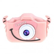 Детский фотоаппарат + чехол "Dragon Premium" (видео, фронт.камера, экран 2", microSD, игры), розовый