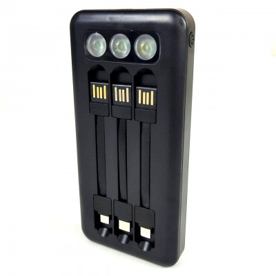 Внешний аккумулятор XO PR-131, 10000 mAh, 2A вх/вых, USB/Type-C,QC 3.0, встроенн. кабели 3в1, черный