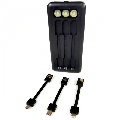 Внешний аккумулятор XO PR-131, 10000 mAh, 2A вх/вых, USB/Type-C,QC 3.0, встроенн. кабели 3в1, черный