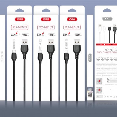 XO NB103 кабель для iPhone 5/6, 2.1A, длина 2 м, черный