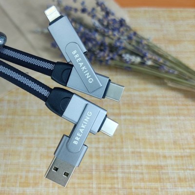 Кабель Breaking Nylon 5 в 1 Universal, USB-A,USB-C,Lightning,USB-C,MicroUSB, 3A, 60W, 1m., графит