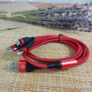Кабель Breaking Nylon 3 в 1 Universal, USB-A - Type-C/Micro/Lightning, 3A, 1.2m., красный