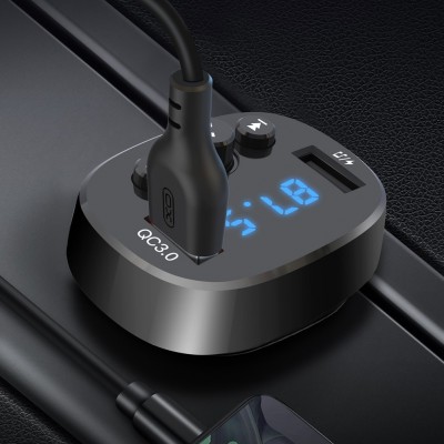 Автомобильный FM модулятор XO-BCC03 + АЗУ USBx2 (3А), Bluetooth, QC3.0, дисплей, черный