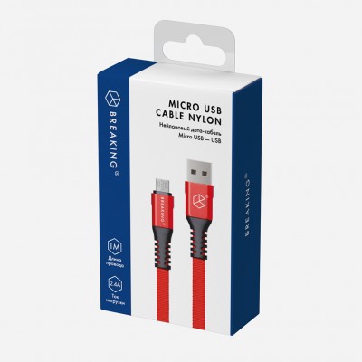 Breaking кабель Micro USB Nylon, 2.4A, длина 1м (21422), красный