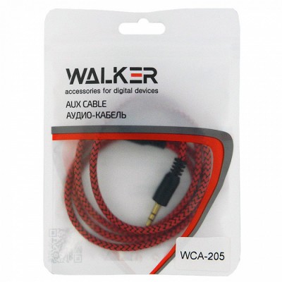 Walker Кабель Jack 3.5 мм вилка - Jack 3.5 мм вилка (AUX), WCA-205, 1м, в полиурет обмотке, красный