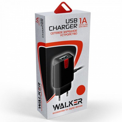 СЗУ Walker 2в1 WH-11, USB (1А) + кабель Type C, черное