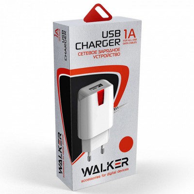 СЗУ Walker 2в1 WH-11, USB (1А) + кабель для iPhone 5/6/7, белый