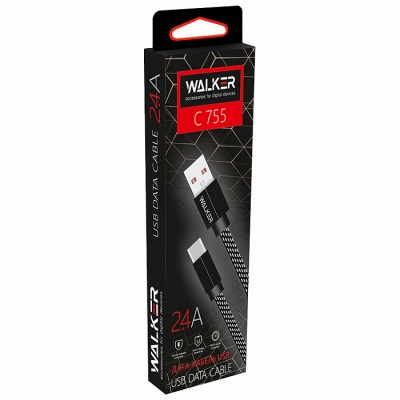 Walker C755 Кабель для iPhone 5/6, в тканевой обмотке, плоский (поддерж. iOS11), белый