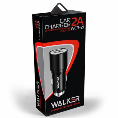 АЗУ WALKER 2в1 WCR-21, 2 USB разъема (2,1А) + кабель Type C, черное