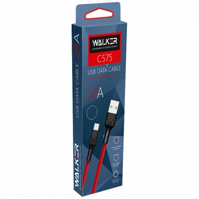Кабель MICRO-USB Walker C575, в тканевой обмотке, красный