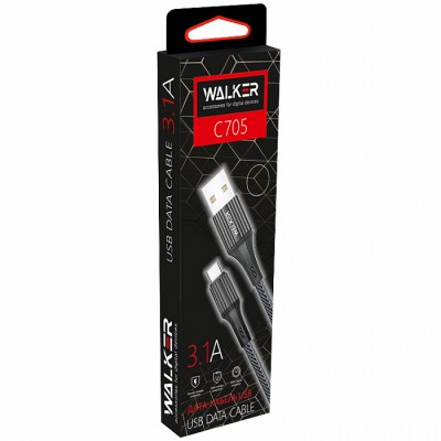 Walker C705 Кабель для iPhone 5/6, в матерчатой обмотке, черный