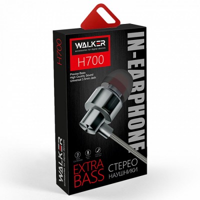 Наушники Walker H700, с микрофоном и кнопкой ответа (матерчатый провод), серый
