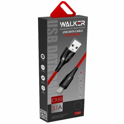 Walker C930 Кабель для iPhone 5/6, в мат. обмотке, с индикатором, быстрый заряд, черный