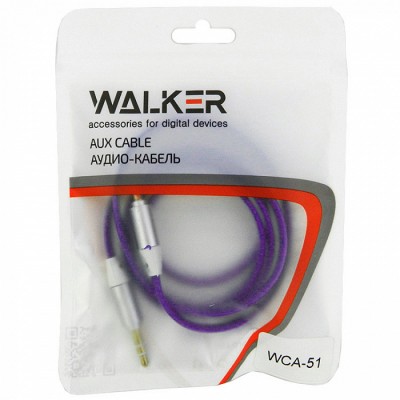 Walker Кабель Jack 3.5 мм вилка - Jack 3.5 мм вилка (AUX), WCA-051, 1м, плоский в пакете, фиолетовый