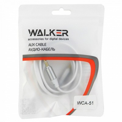 Walker Кабель Jack 3.5 мм вилка - Jack 3.5 мм вилка (AUX), WCA-051, 1м, плоский в пакете, белый