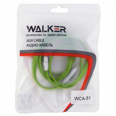 Walker Кабель Jack 3.5 мм вилка - Jack 3.5 мм вилка (AUX), WCA-051, 1м, плоский в пакете, зеленый