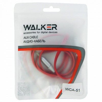 Walker Кабель Jack 3.5 мм вилка - Jack 3.5 мм вилка (AUX), WCA-051, 1м, плоский в пакете, красный