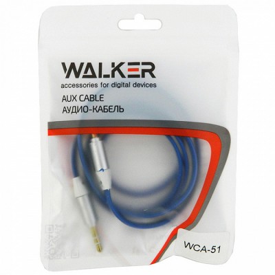 Walker Кабель Jack 3.5 мм вилка - Jack 3.5 мм вилка (AUX), WCA-051, 1м, плоский в пакете, синий