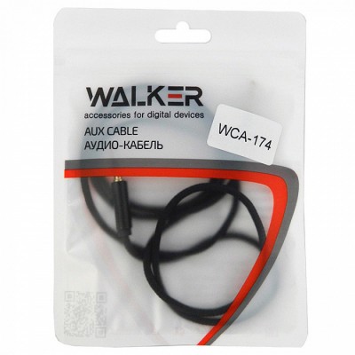 Walker Кабель Jack 3.5 мм вилка - Jack 3.5 мм вилка (AUX), WCA-174, 1м, в тканевой обмотке, черный