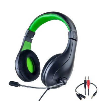 Perfeo игровая гарнитура LINK POWER 2,0 м, разъем 2 x 3,5 мм (3 pin) + переходник, черно-зеленый