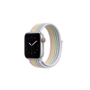 Ремешок для Apple Watch 38-40mm, нейлоновый на липучке, белый с радужной полосой