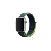 Ремешок для Apple Watch 38-40mm, нейлоновый на липучке, синий кобальт с неоново-зеленой каймой