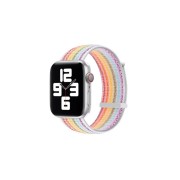 Ремешок для Apple Watch 38-40mm, нейлоновый на липучке, белый с красно-розовыми полосами