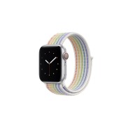 Ремешок для Apple Watch 42-44mm, нейлоновый на липучке, белый с радужными полосами