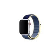 Ремешок для Apple Watch 42-44mm, нейлоновый на липучке, синий с желтой каймой