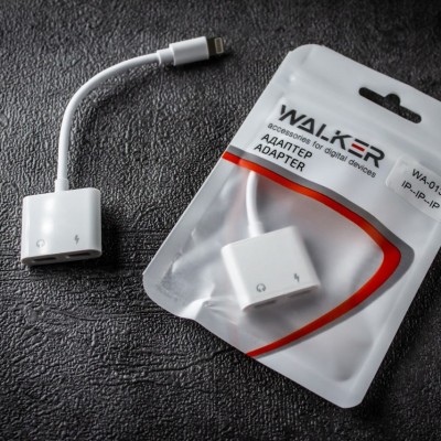 Адаптер WALKER WA-013 IP - 2в1 наушник IP + зарядка IP, кабель (iOS13.3), белый