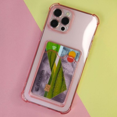 Чехол-накладка силиконовая для iPhone 11 Pro (с карманом для карты), прозрачный розовый