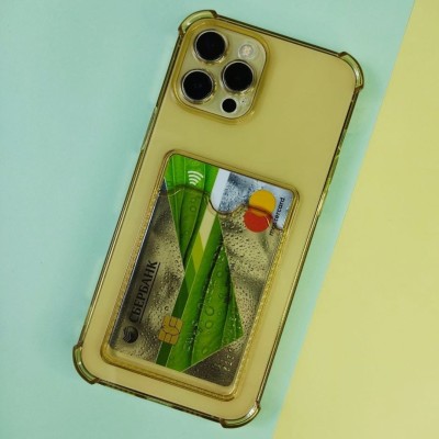 Чехол-накладка силиконовая для iPhone 12 Mini (с карманом для карты), прозрачный золотой