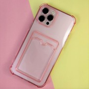Чехол-накладка силиконовая для Apple iPhone XR (с карманом для карты), прозрачный розовый