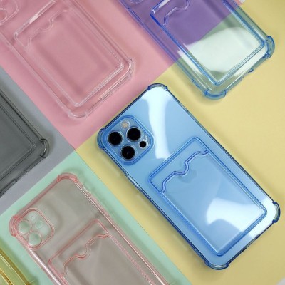 Чехол-накладка силиконовая для iPhone 11 Pro (с карманом для карты), прозрачный синий