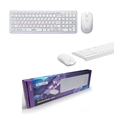 Perfeo беспров. набор "UNION", USB: клав-ра 96 кн. + мышь 4 кн., 1000-1200-1600 DPI