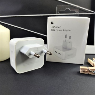 Сетевое зарядное устройство для iPhone Power Adapter, 2USB Type С, (35W), белый