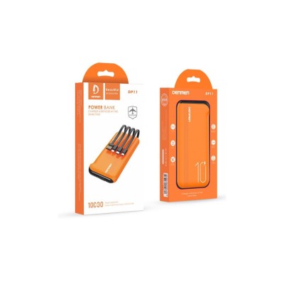 Denmen внешний аккумулятор DP11, 10000 mAh, (4 в 1) Micro USB, Type-C, Lightning, USB, оранжевый