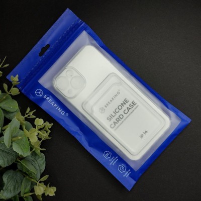 Чехол-накладка силиконовая для iPhone 14 Max (6.7") Breaking с карманом для карт, прозрачный