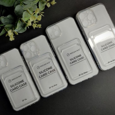 Чехол-накладка силиконовая для iPhone 14 (6.1") Breaking с карманом для карт, прозрачный