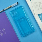 Чехол-накладка силиконовая для iPhone 12 (с карманом для карты), прозрачный голубой