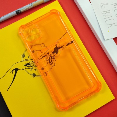 Чехол-накладка силиконовая для iPhone 11 Pro (с карманом для карты), флуоресцентный оранжевый