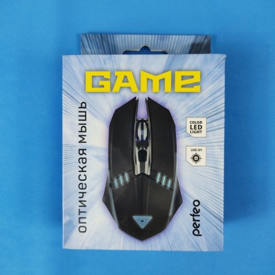 Perfeo мышь оптическая "GAME", 4 кн, USB, Game Design, RGB подсветка, 1400 DPI. черный