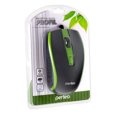 Perfeo мышь оптическая PROFIL, 4 кн, USB, черно-зеленый