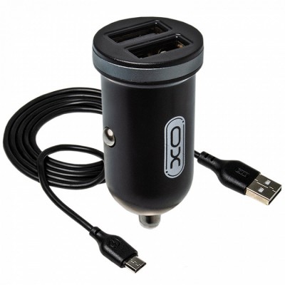 АЗУ XO TZ08 2 USB разъема (2.1A) блочок + кабель Micro, черный